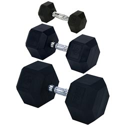 Rubber Encased Solid Hex Dumbbell 100lb